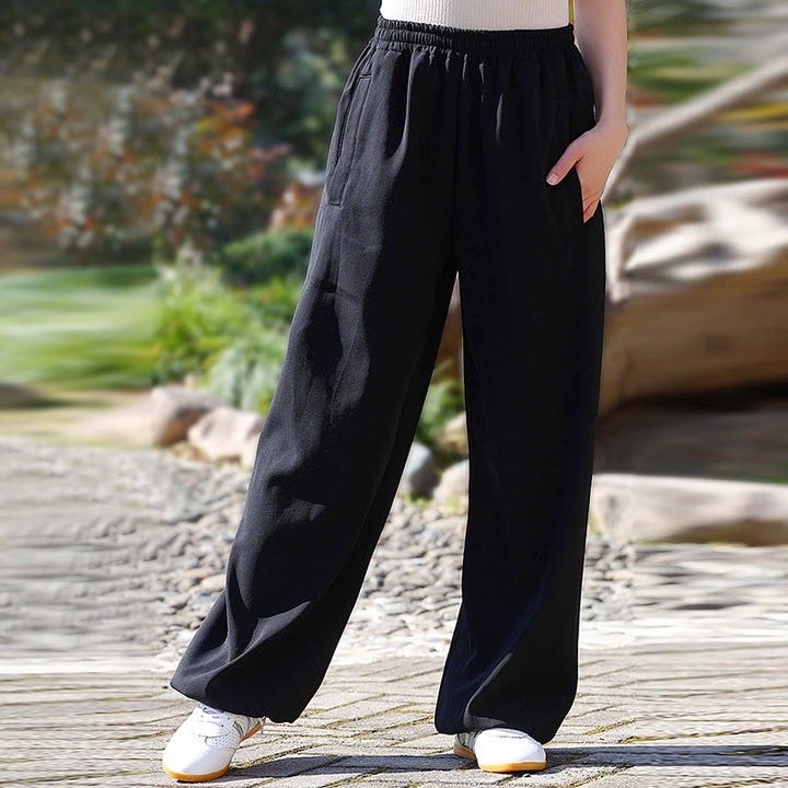 Buddha Stones da allenamento in cotone e lino con fodera in pile, con tasche, unisex, elastici in vita, per Tai Chi e Qigong - image 14
