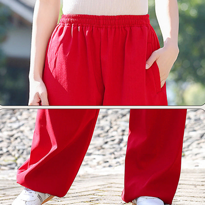 Buddha Stones da allenamento in cotone e lino con fodera in pile, con tasche, unisex, elastici in vita, per Tai Chi e Qigong - image 11