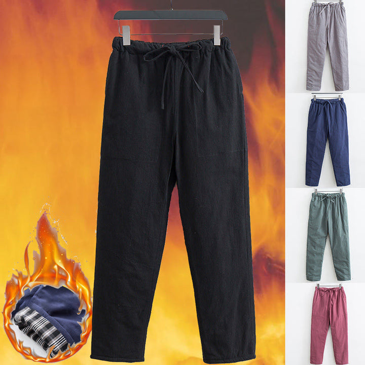 Pantaloni da uomo in pile di cotone con coulisse e tasche, modello Buddha Stones Winter Solid