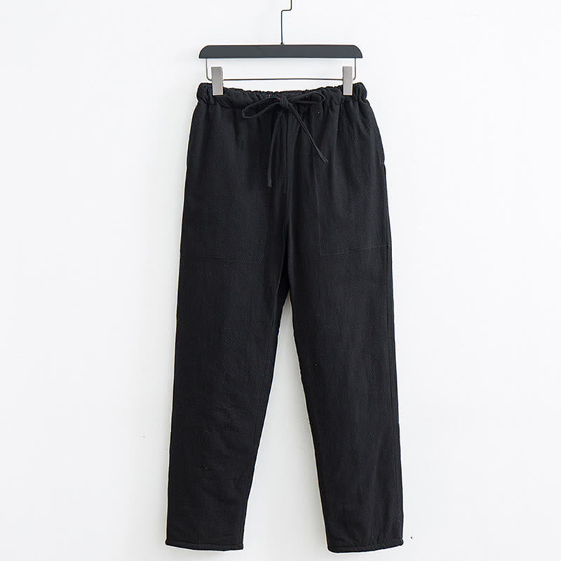 Pantaloni da uomo in pile di cotone con coulisse e tasche, modello Buddha Stones Winter Solid