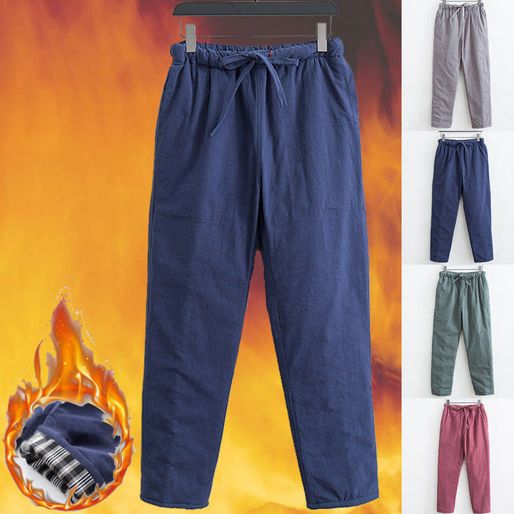 Pantaloni da uomo in pile di cotone con coulisse e tasche, modello Buddha Stones Winter Solid