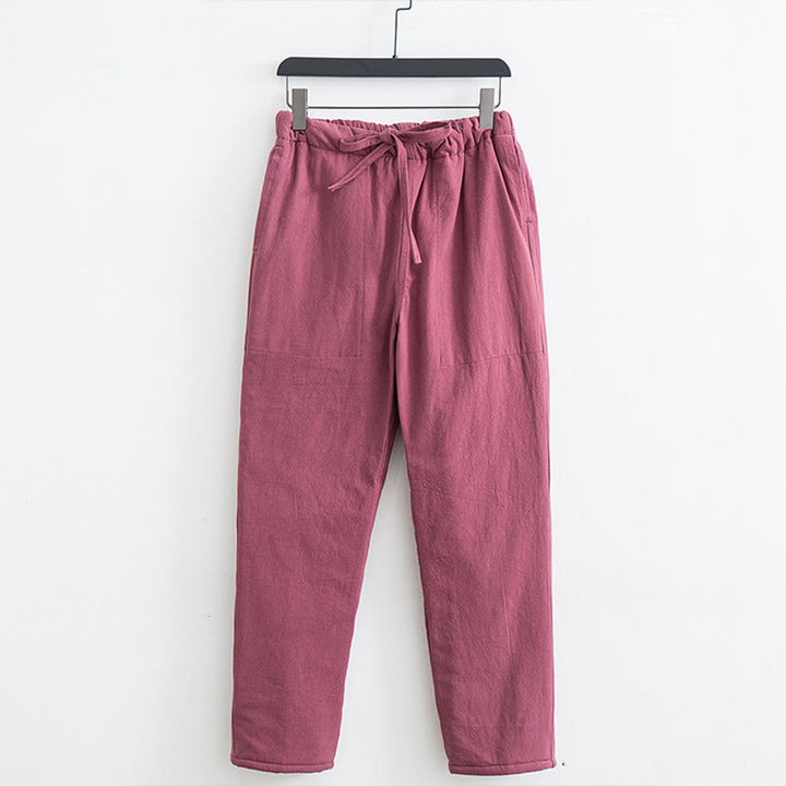 Pantaloni da uomo in pile di cotone con coulisse e tasche, modello Buddha Stones Winter Solid