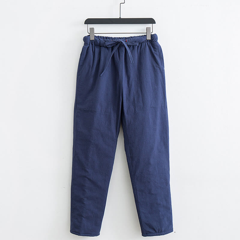 Pantaloni da uomo in pile di cotone con coulisse e tasche, modello Buddha Stones Winter Solid