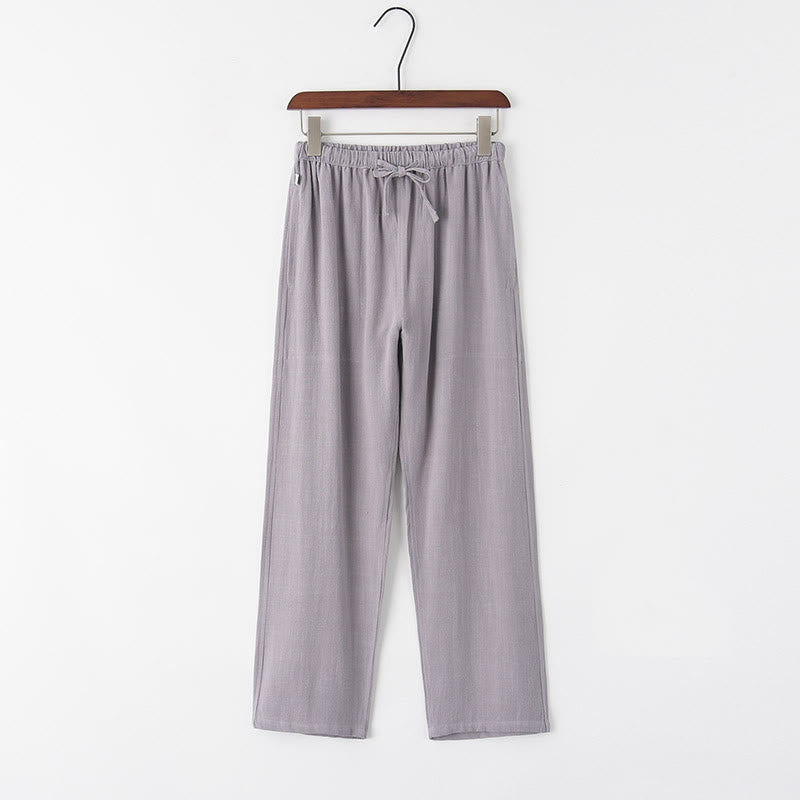 Pantaloni da uomo in lino con coulisse e tasche , Buddha Stones, primavera estate - Grigio chiaro - US/UK/AU44, EU54 (4XL) - image 2