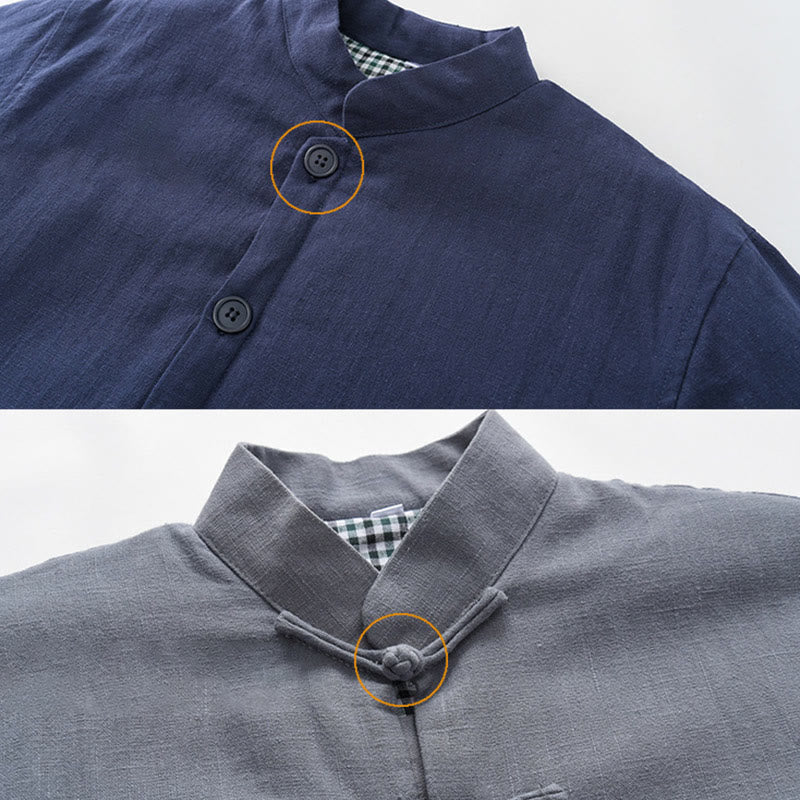 Buddha Stones Giacca da uomo invernale con bottoni a rana, foderata in pile di cotone e lino, con tasche - image 1