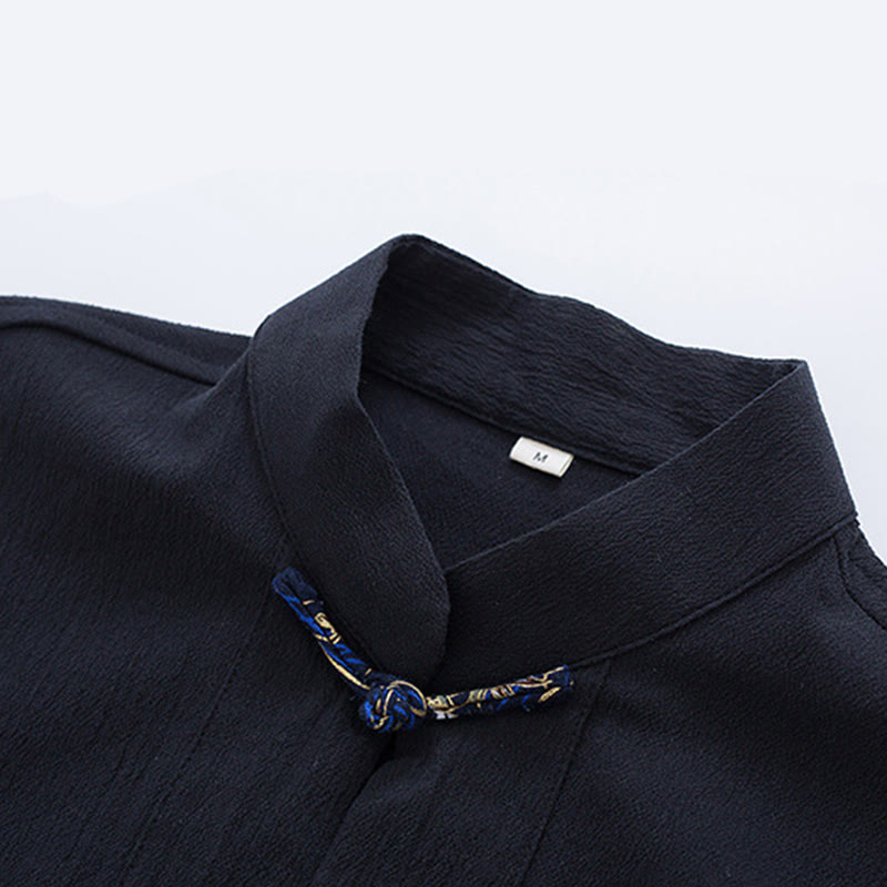 Giacca camicia con ricamo gru bianca in cotone con bottoni a rana da uomo Buddha Stones Tang Suit con tasche - image 3