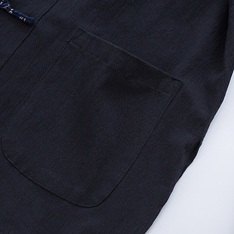 Giacca camicia con ricamo gru bianca in cotone con bottoni a rana da uomo Buddha Stones Tang Suit con tasche - image 5