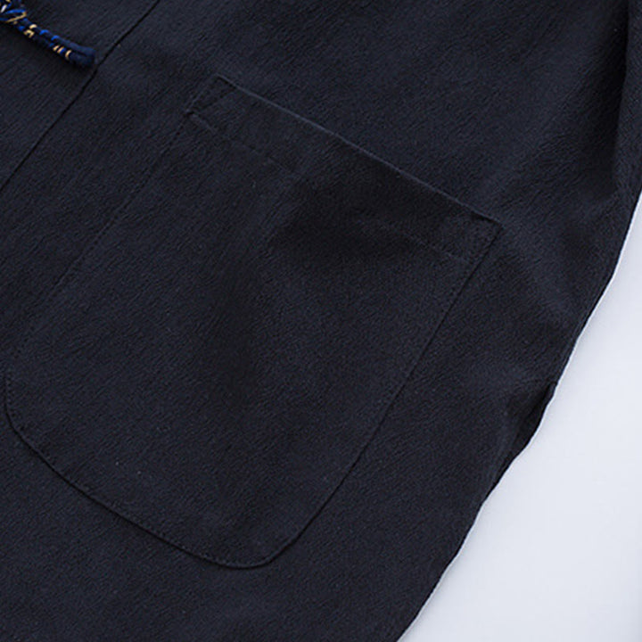 Giacca camicia con ricamo gru bianca in cotone con bottoni a rana da uomo Buddha Stones Tang Suit con tasche - image 5