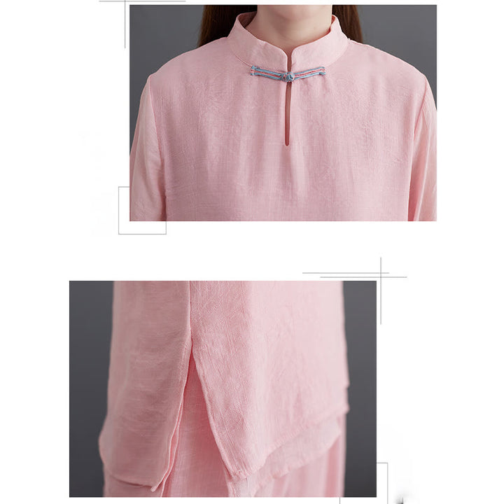 Buddha Stones 2 pezzi Solido Donna Manica Lunga Camicia Pantaloni Meditazione Abbigliamento Set