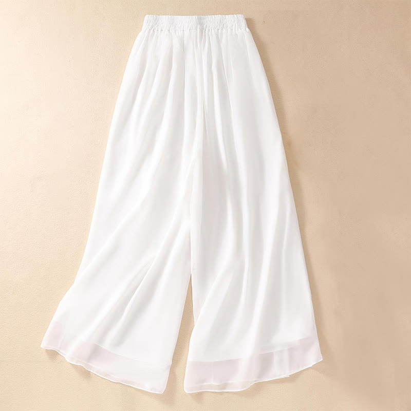 Buddha Stones Donna Fiore Ricamato Rana-Bottone Camicia Vestito Pantaloni Gamba Larga - Pantaloni bianchi a gamba larga - US8-10, UK/AU12-14, EU40-42 (2XL) - image 15