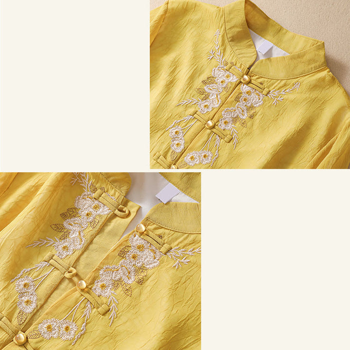 Buddha Stones Donna Fiore Ricamato Rana-Bottone Camicia Vestito Pantaloni Gamba Larga - image 13