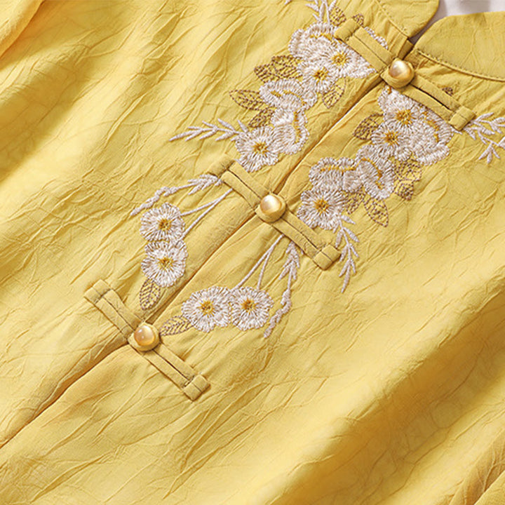 Buddha Stones Donna Fiore Ricamato Rana-Bottone Camicia Vestito Pantaloni Gamba Larga - image 6