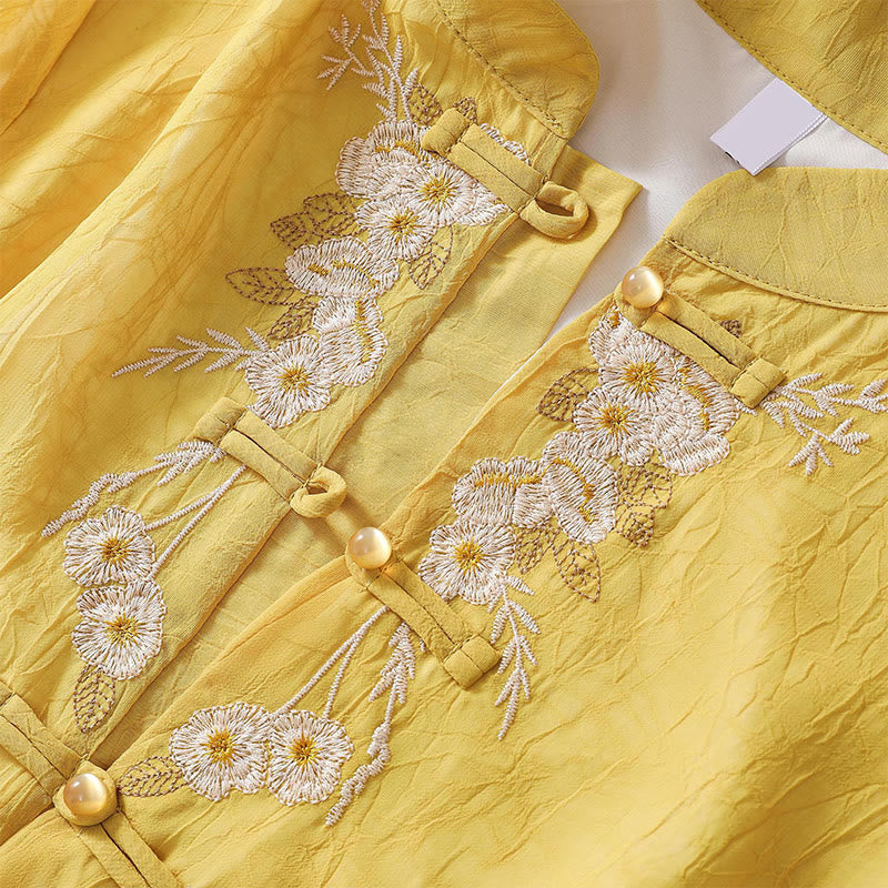 Buddha Stones Donna Fiore Ricamato Rana-Bottone Camicia Vestito Pantaloni Gamba Larga - image 5