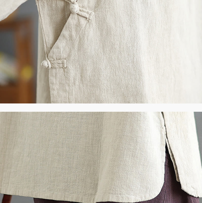 Camicia da donna a maniche lunghe con bottoni a rana e tinta unita Buddha Stones - image 10