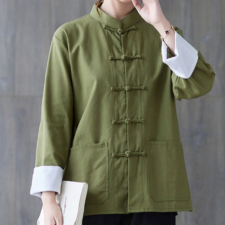Buddha Stones Donna Camicia Manica Lunga con Bottoni a Rana Pantaloni Meditazione Cotone Lino Abbigliamento