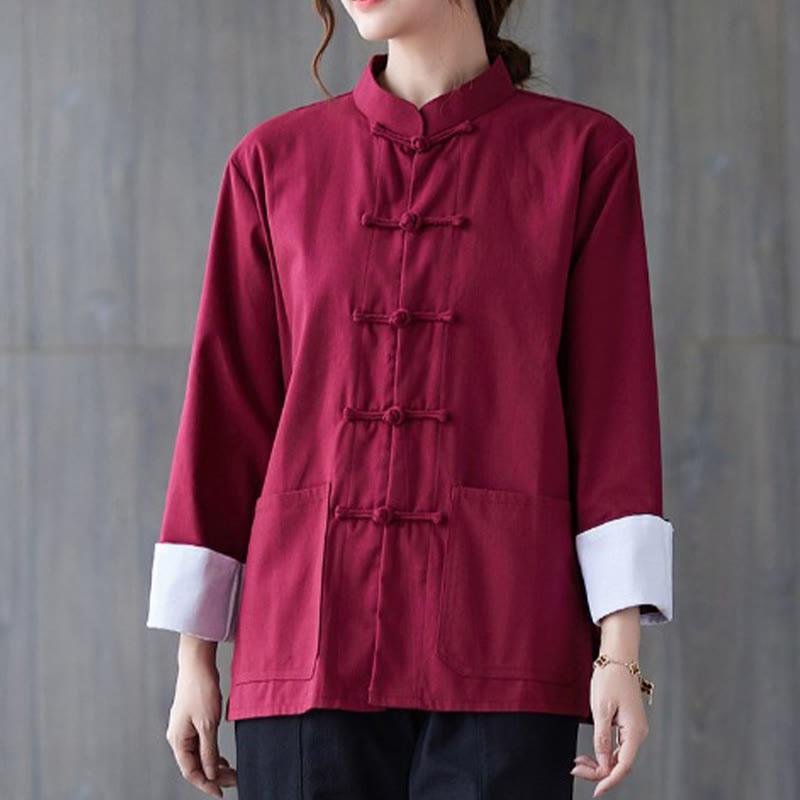 Buddha Stones Donna Camicia Manica Lunga con Bottoni a Rana Pantaloni Meditazione Cotone Lino Abbigliamento