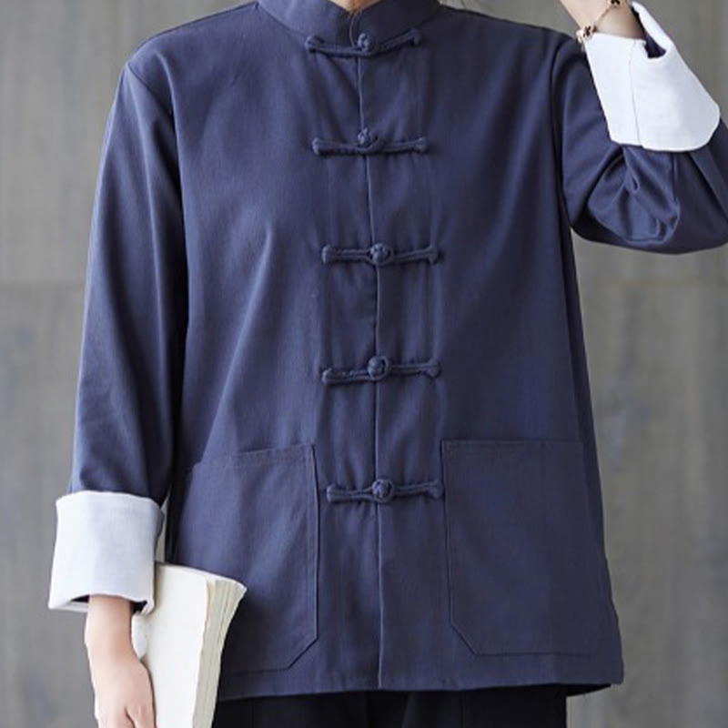 Buddha Stones Donna Camicia Manica Lunga con Bottoni a Rana Pantaloni Meditazione Cotone Lino Abbigliamento