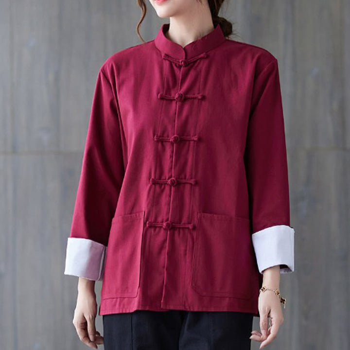 Camicia a maniche lunghe e pantaloni da donna Buddha Stones con bottoni a rana, abbigliamento da meditazione - Camicia bordeaux - US8-10, UK/AU12-14, EU40-42 (2XL) - image 7