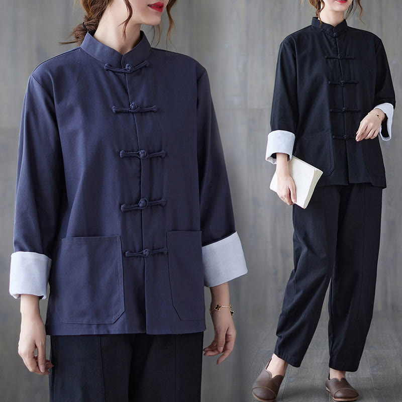 Camicia a maniche lunghe e pantaloni da donna Buddha Stones con bottoni a rana, abbigliamento da meditazione - image 20