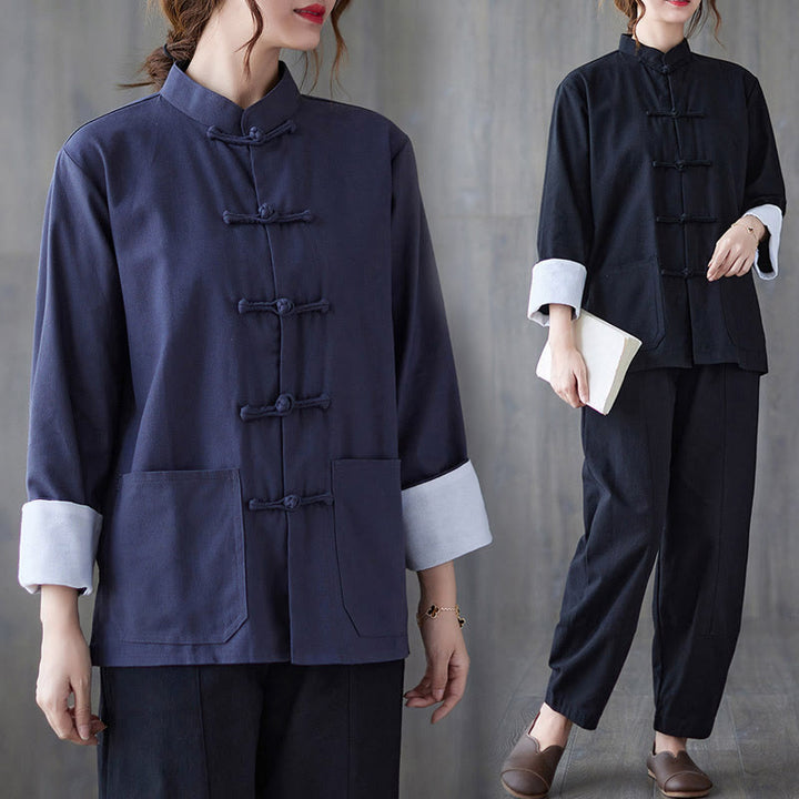 Camicia a maniche lunghe e pantaloni da donna Buddha Stones con bottoni a rana, abbigliamento da meditazione - image 20