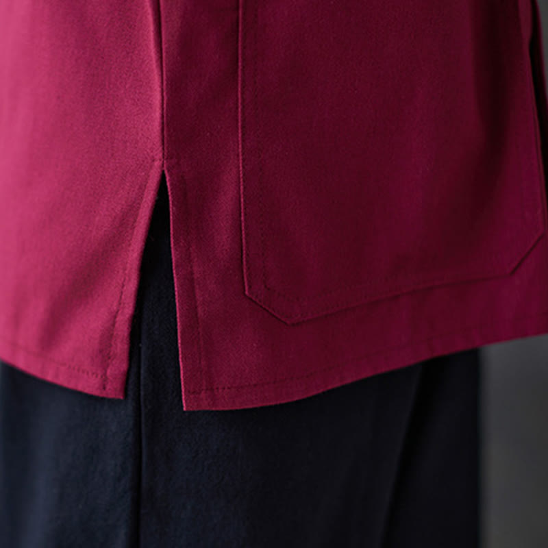 Buddha Stones Donna Camicia Manica Lunga con Bottoni a Rana Pantaloni Meditazione Cotone Lino Abbigliamento