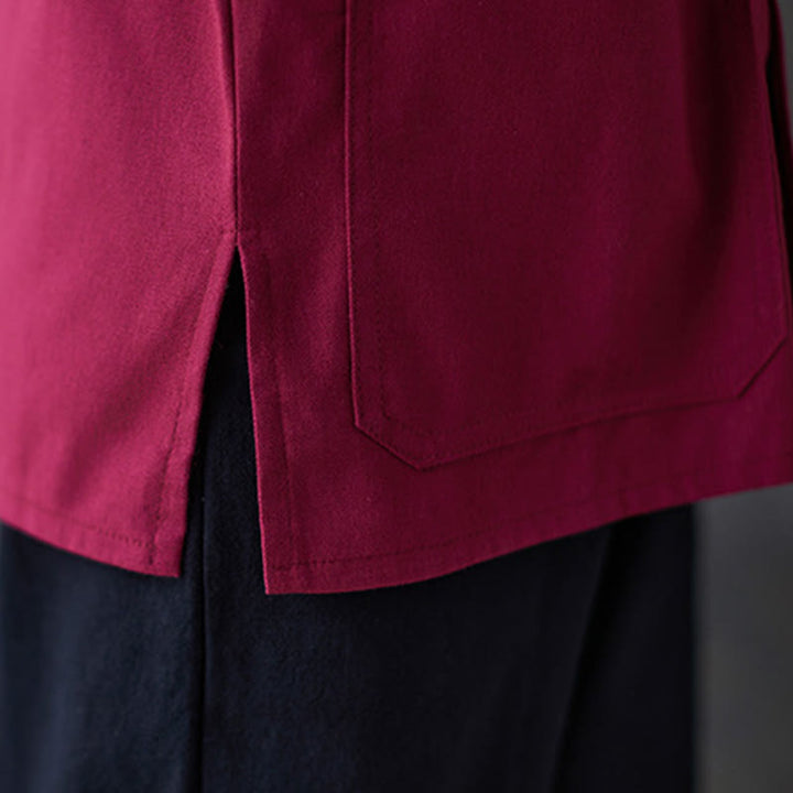 Buddha Stones Donna Camicia Manica Lunga con Bottoni a Rana Pantaloni Meditazione Cotone Lino Abbigliamento
