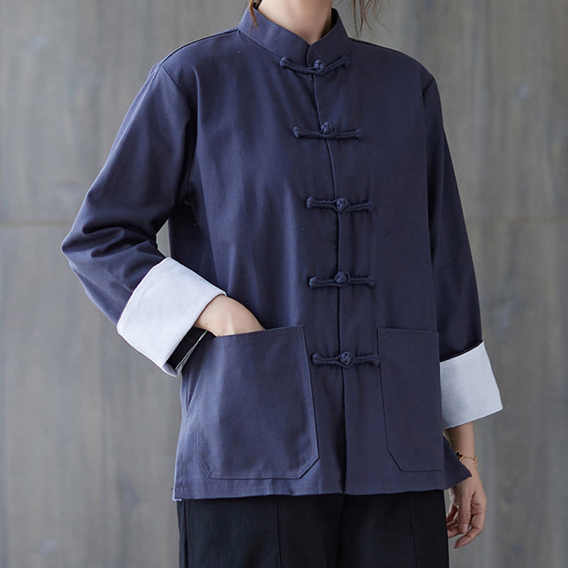 Buddha Stones Donna Camicia Manica Lunga con Bottoni a Rana Pantaloni Meditazione Cotone Lino Abbigliamento