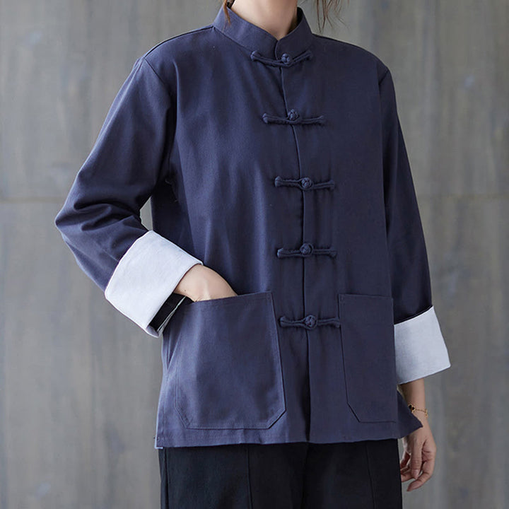 Buddha Stones Donna Camicia Manica Lunga con Bottoni a Rana Pantaloni Meditazione Cotone Lino Abbigliamento