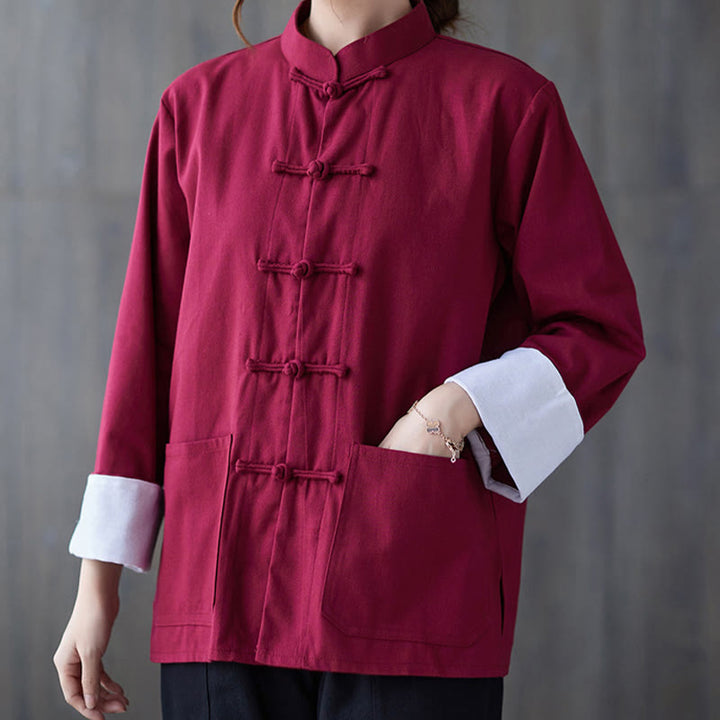 Buddha Stones Donna Camicia Manica Lunga con Bottoni a Rana Pantaloni Meditazione Cotone Lino Abbigliamento