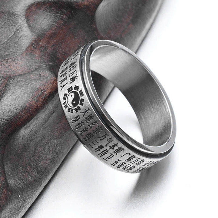 Buddha Stones Bagua Yin Yang caratteri cinesi anello girevole in acciaio al titanio