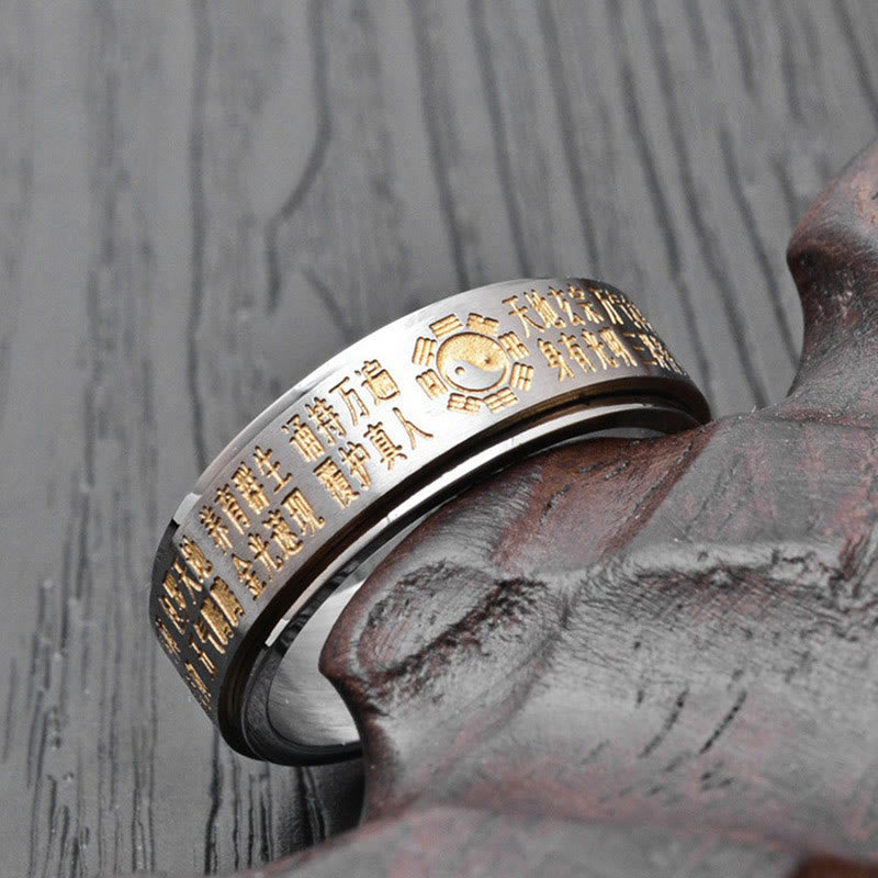 Buddha Stones Bagua Yin Yang caratteri cinesi anello girevole in acciaio al titanio