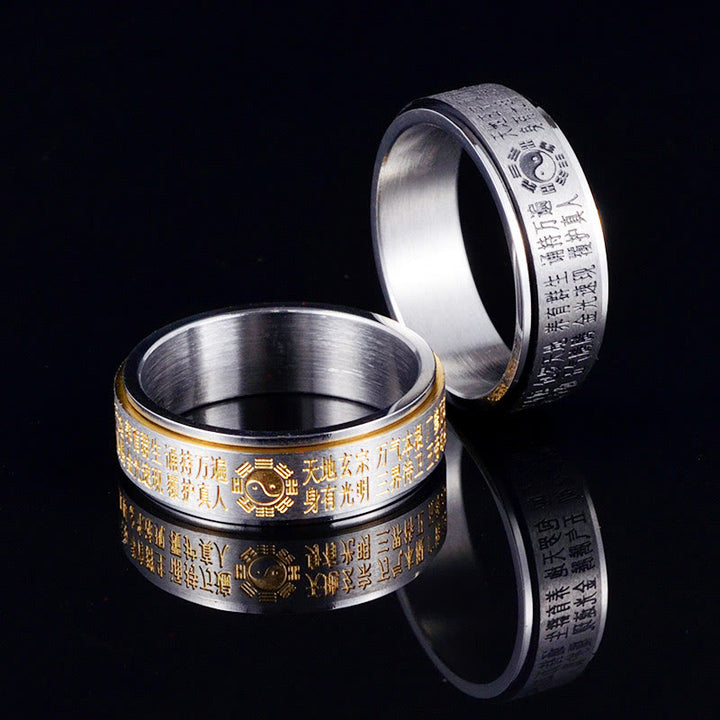 Buddha Stones Bagua Yin Yang caratteri cinesi anello girevole in acciaio al titanio