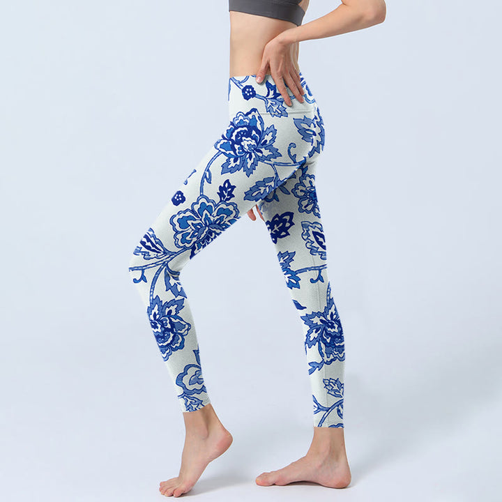 Leggings da palestra con stampa di fiori e Buddha Stones , pantaloni da yoga da donna - image 3