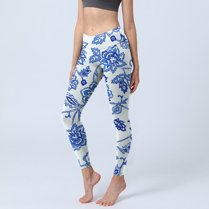 Leggings da palestra con stampa di fiori e Buddha Stones , pantaloni da yoga da donna - Bianco - US18, UK/AU22, EU50 (4XL) - image 1