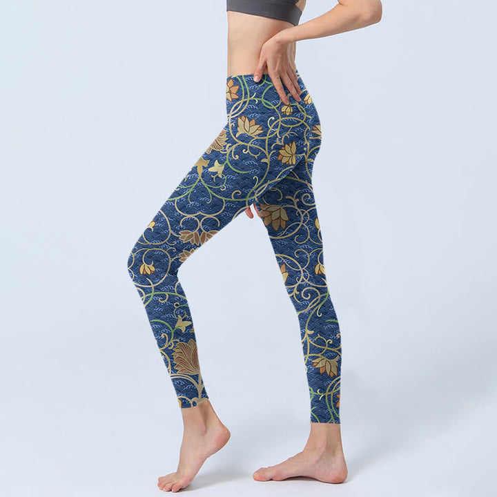 Leggings da palestra con stampa di fiori di loto Buddha Stones, pantaloni da yoga da donna - image 3