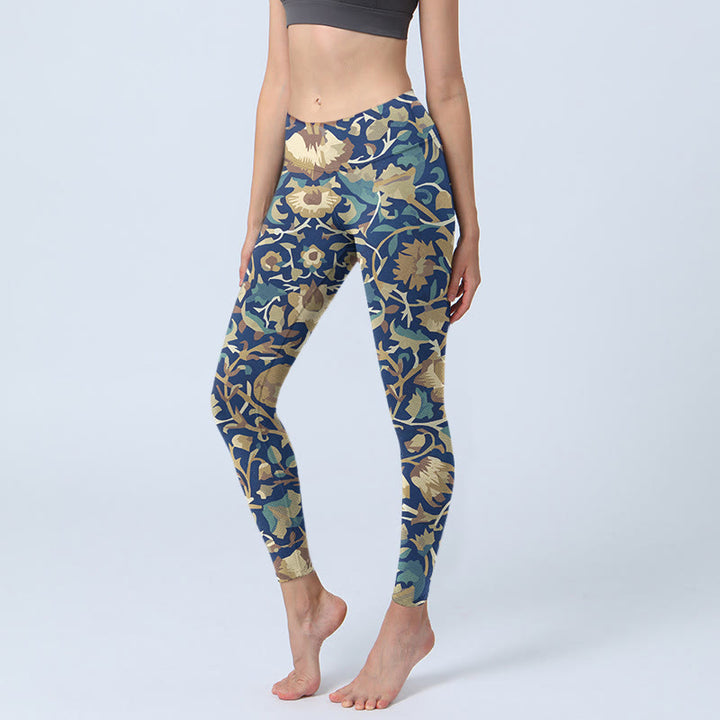Leggings da palestra con motivo di fiori di loto interconnessi Buddha Stones, pantaloni da yoga da donna - Blu scuro - US18, UK/AU22, EU50 (4XL) - image 0
