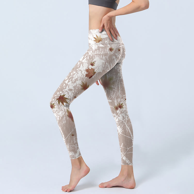 Leggings da palestra con stampa Buddha Stones, foglie d'acero e rami, pantaloni da yoga da donna - image 3