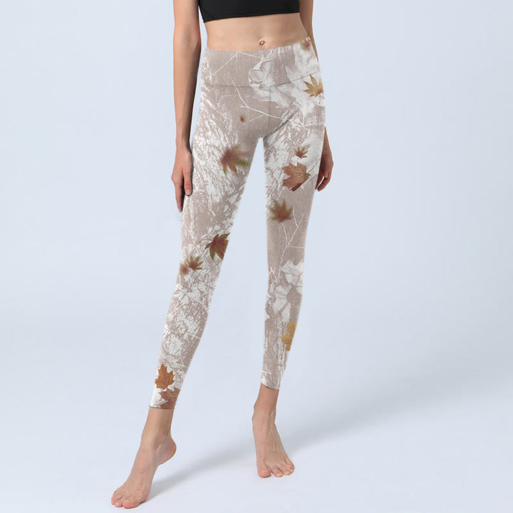Leggings da palestra con stampa Buddha Stones, foglie d'acero e rami, pantaloni da yoga da donna - image 5