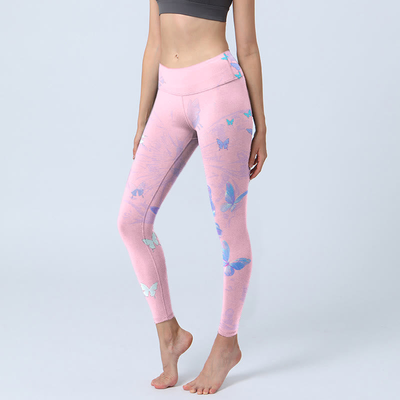 Leggings da palestra con stampa a farfalla Buddha Stones , pantaloni da yoga da donna - Rosa - US18, UK/AU22, EU50 (4XL) - image 1