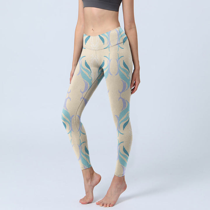 Leggings da palestra Buddha Stones blu viola verde linee pantaloni da yoga da donna - Beige - US18, UK/AU22, EU50 (4XL) - image 1