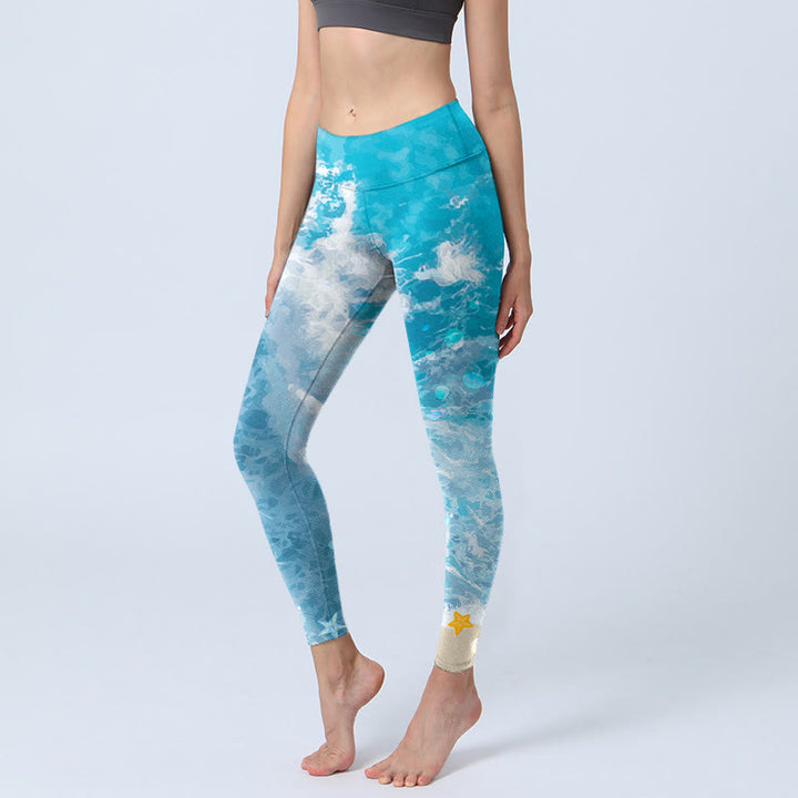 Leggings da palestra Buddha Stones Ocean Waves Fish Pantaloni da yoga da donna - Turchese scuro - US18, UK/AU22, EU50 (4XL) - image 0