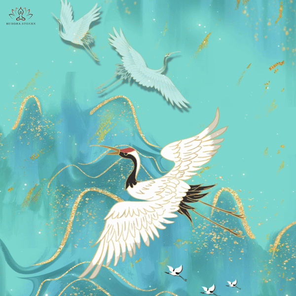 Leggings fitness con stampa di gru di montagna verde menta Buddha Stones Pantaloni da yoga da donna - image 1