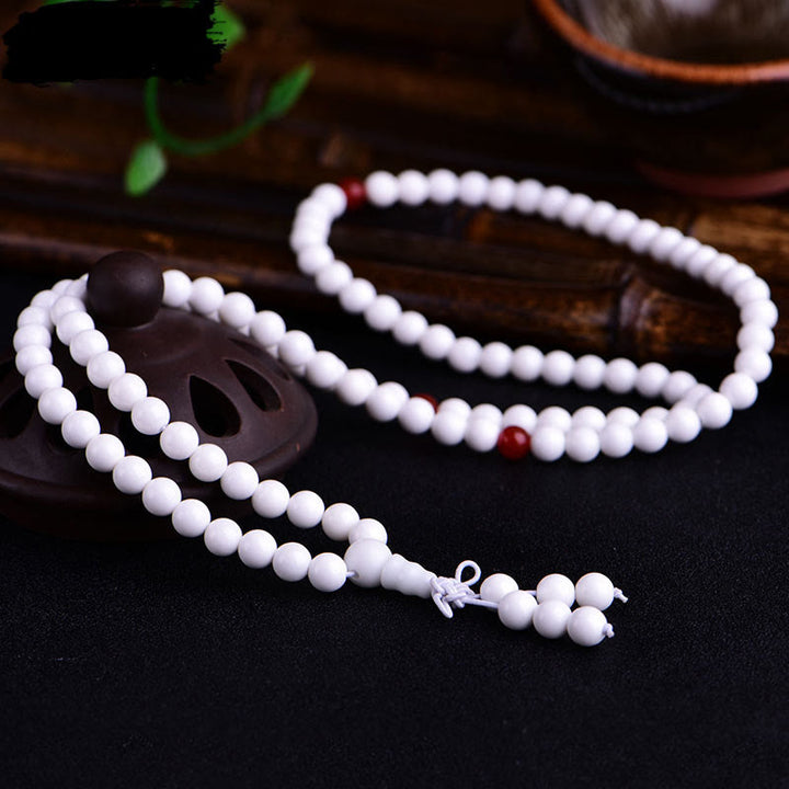 Buddha Stones 108 Mala Beads Porcellana bianca Sei parole vere 'Om Mani Padme Hum' Bracciale della pazienza
