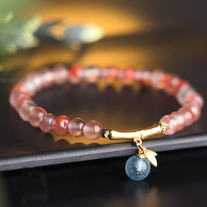 Bracciale Buddha Stones South Red Agate Acquamarina Perla Giada Hetian Fiore di Bambù Fortuna
