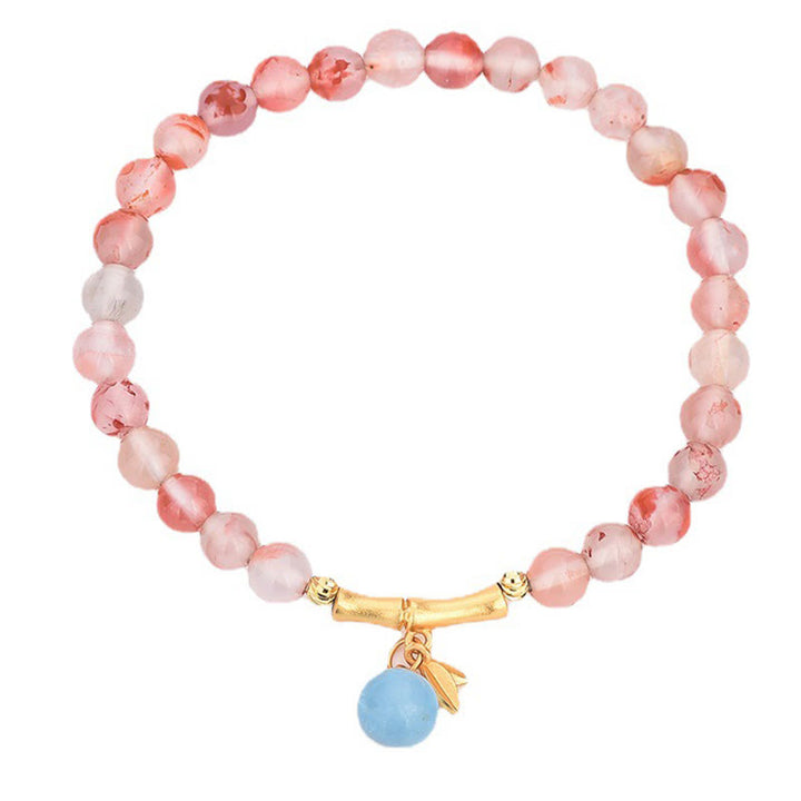 Bracciale Buddha Stones South Red Agate Acquamarina Perla Giada Hetian Fiore di Bambù Fortuna