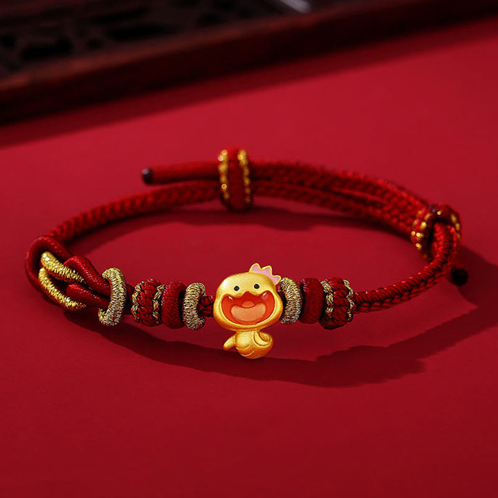 Braccialetto con corda rossa in argento sterling 925 Buddha Stones corona carina Anno del serpente Forza del serpente
