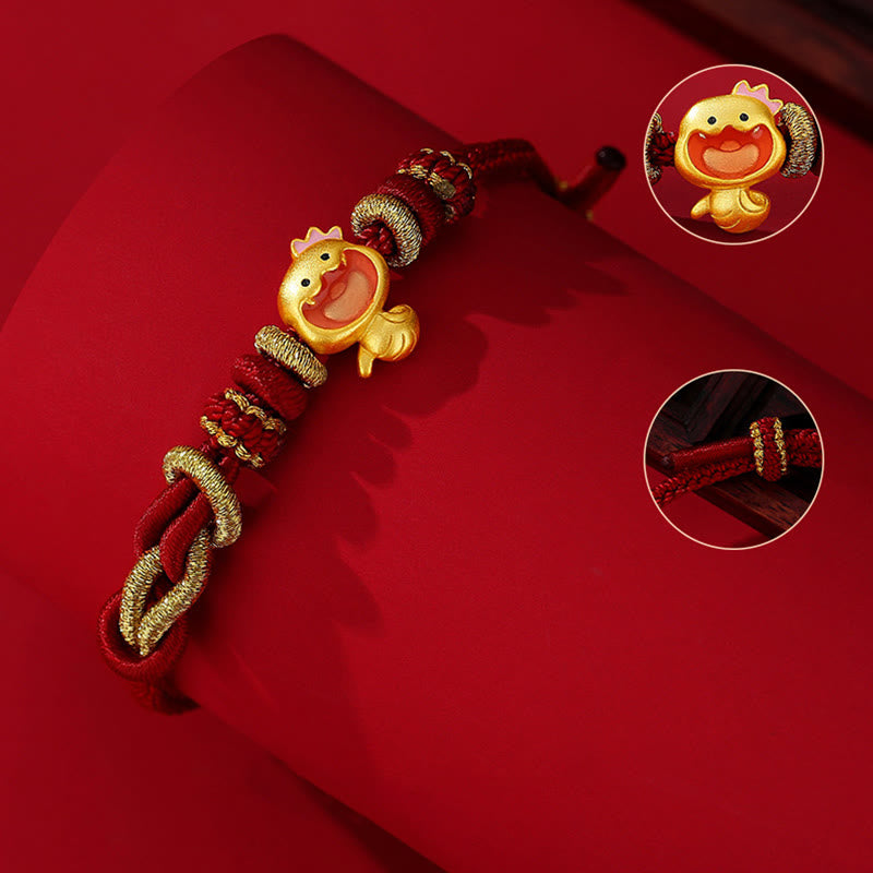 Braccialetto con corda rossa in argento sterling 925 Buddha Stones corona carina Anno del serpente Forza del serpente