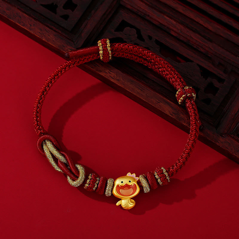 Braccialetto con corda rossa in argento sterling 925 Buddha Stones corona carina Anno del serpente Forza del serpente