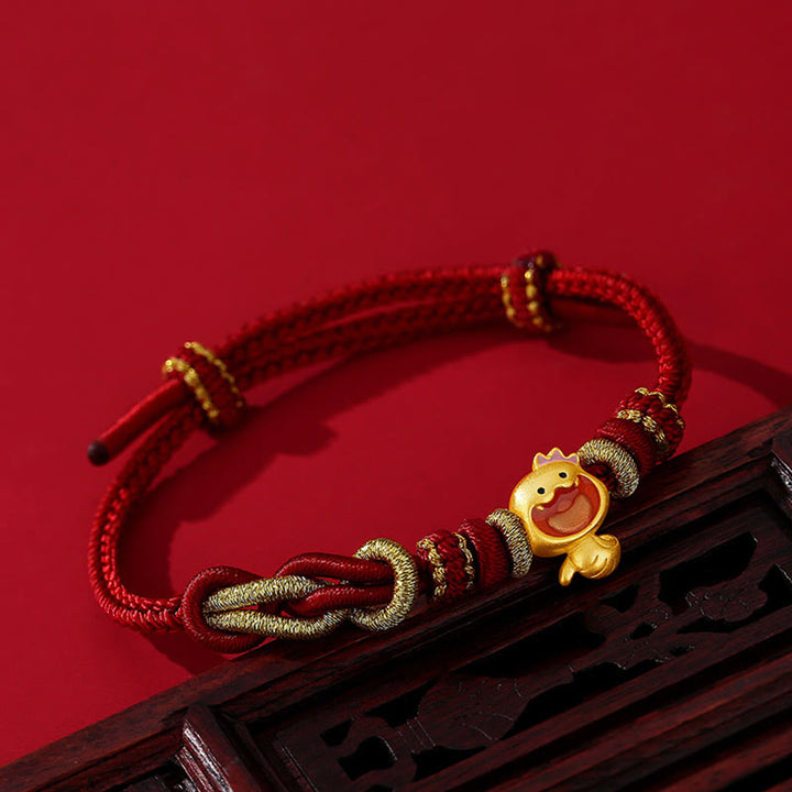 Braccialetto con corda rossa in argento sterling 925 Buddha Stones corona carina Anno del serpente Forza del serpente