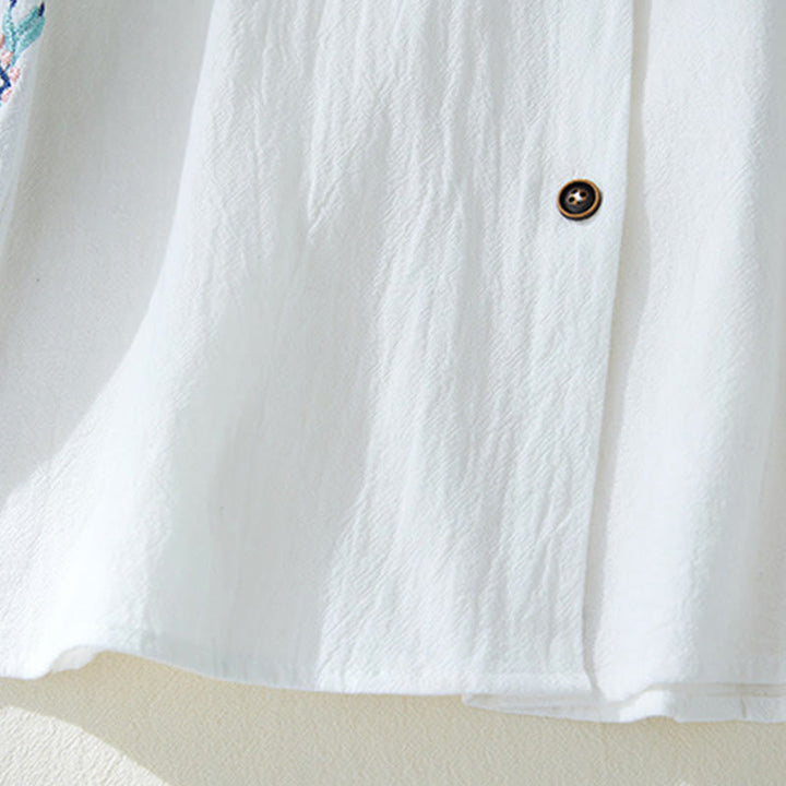 Camicie da donna in lino di cotone con bottoni a manica lunga con ricamo geometrico Buddha Stones - image 12